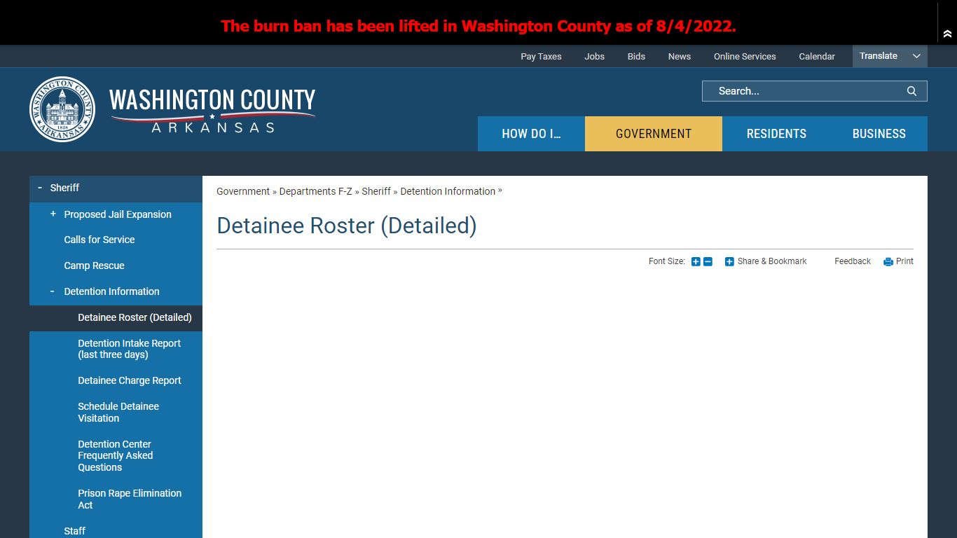 Detainee Roster (Detailed) | Washington County, AR