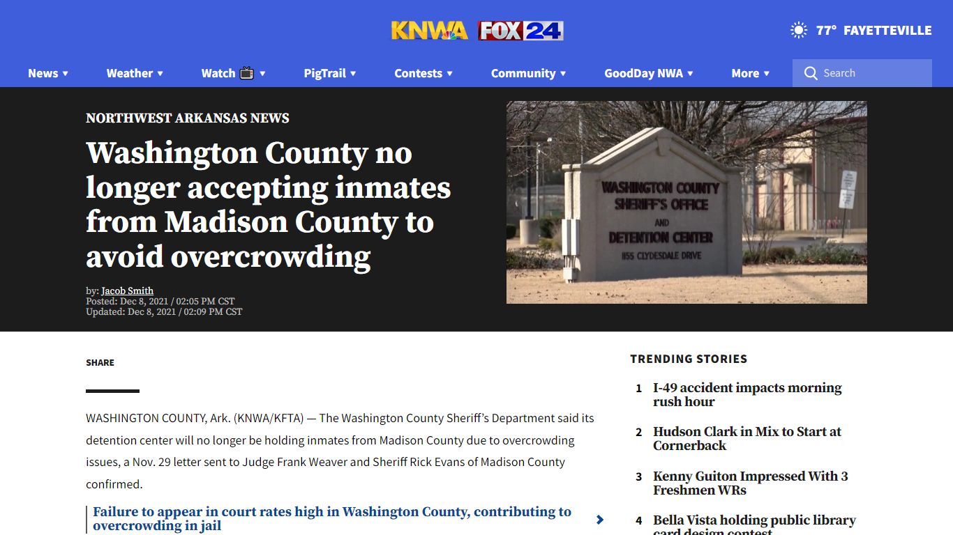 Washington County no longer accepting inmates from Madison ...